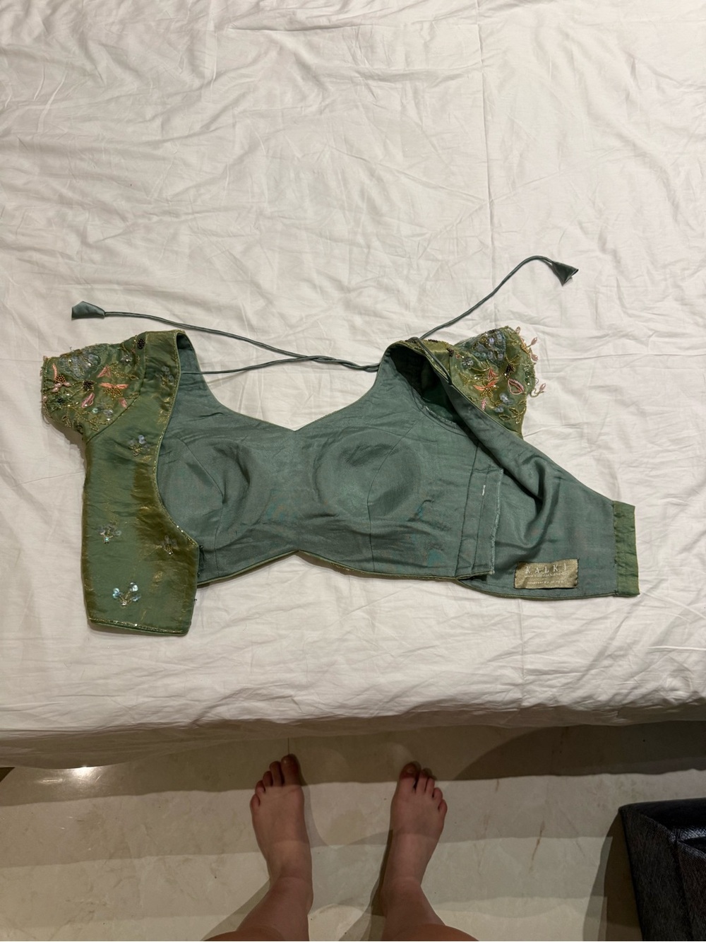 Elegant Green Embroidered Women’s Lehenga with Matching Blouse - Picture 5 of 6